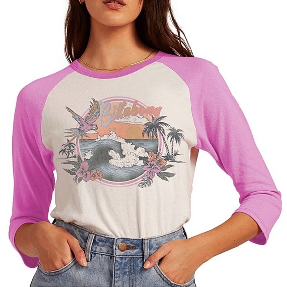 Billabong Ride Alone T-Shirt Orchard 3/4 Sleeves Crew Neckline Small NEW - Picture 1 of 11